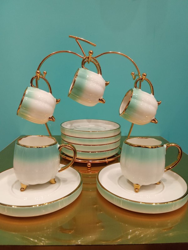 Coffee set 13 pieces with golden stand