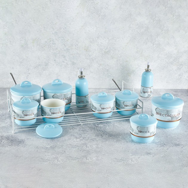 MGH4KT Marble Porcelain Spices 11 Pieces Baby Blue