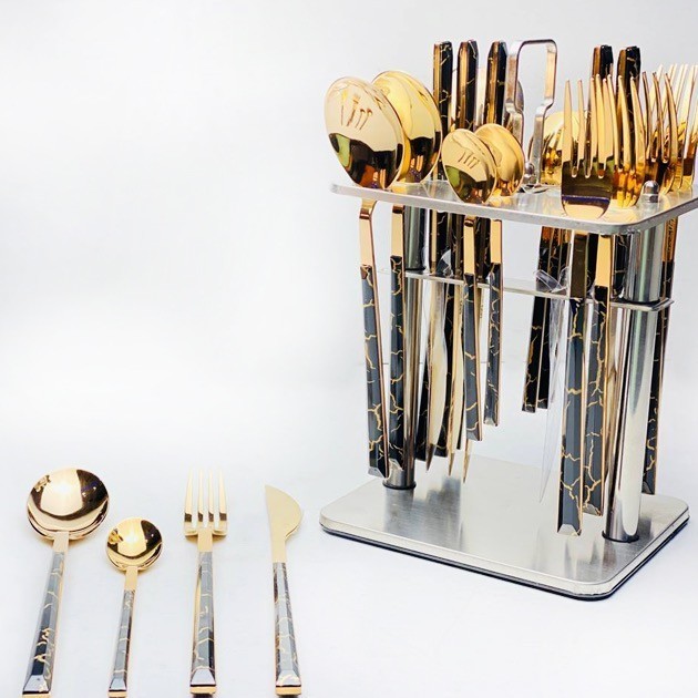 Spoon Set 30 pieces Marble Black