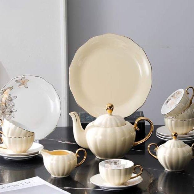 Tea and cake set pumpkin 30 pieces Light beige