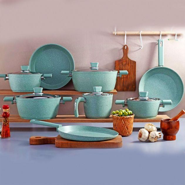 Vivaldi granite cookware set 13 pcs mint green