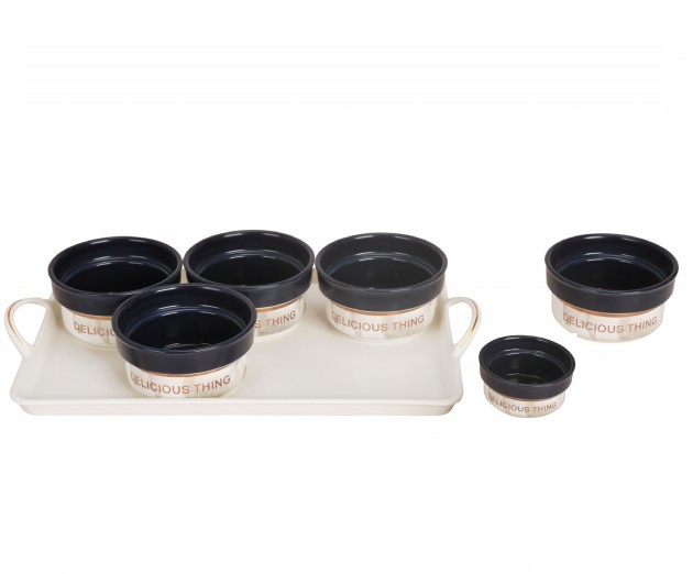 Soup Set 7 Pieces Porcelain Dark blue - Marble